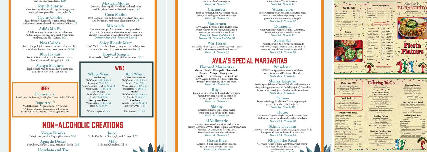 Avila's El Ranchito - Foothill Ranch Menu