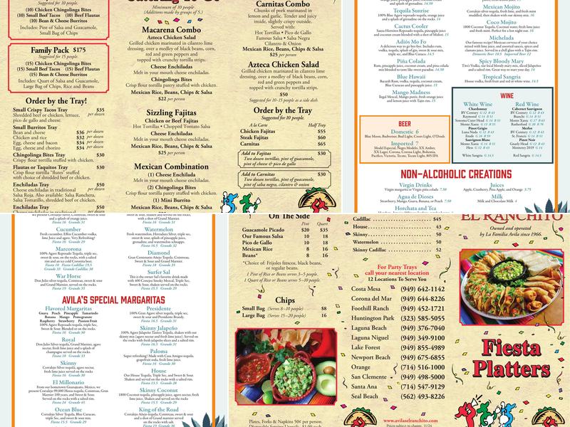 Avila's El Ranchito - Foothill Ranch Menu
