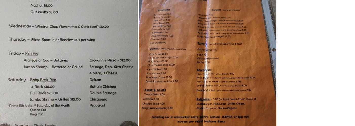 Laddy's Bar & Grill Menu