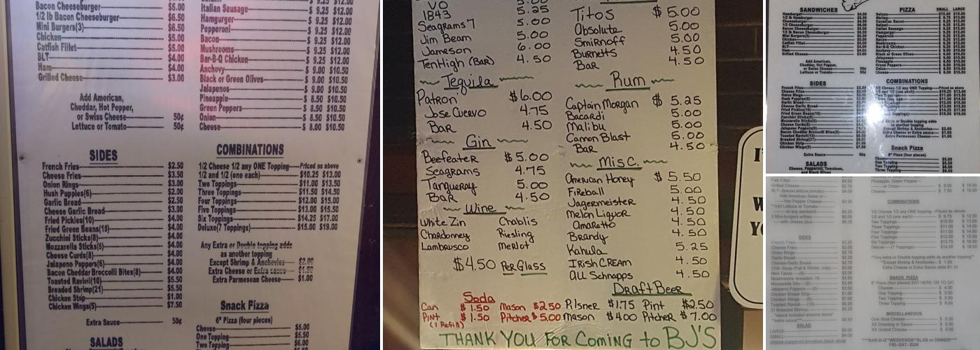 BJ's Bar and Restaurant Menu
