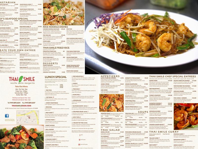 Thai smile Rancho Santa Margarita Menu