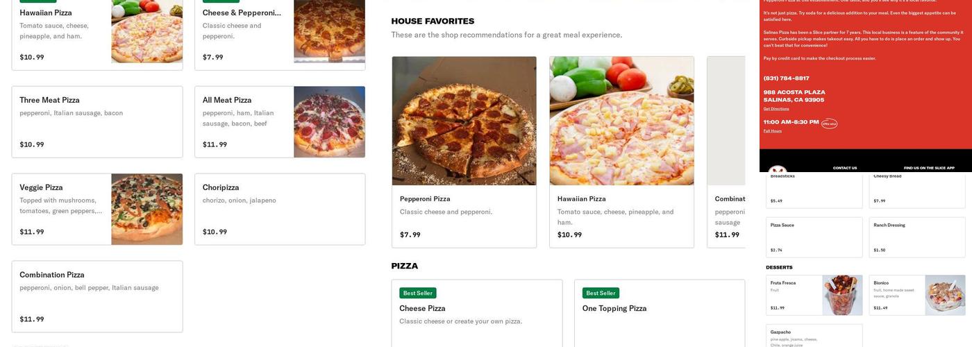 Salinas Pizza Menu