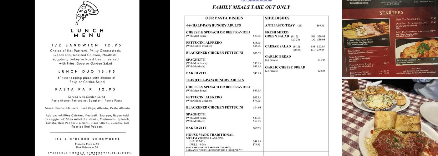 Casa Sorrento Pizzeria Menu