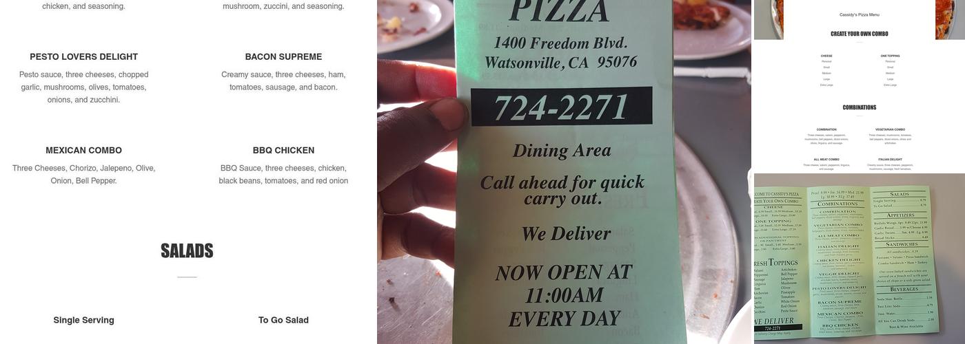 Cassidy's Pizza Menu