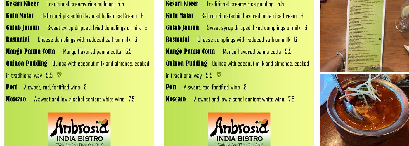 Ambrosia India Bistro - Scotts Valley Menu