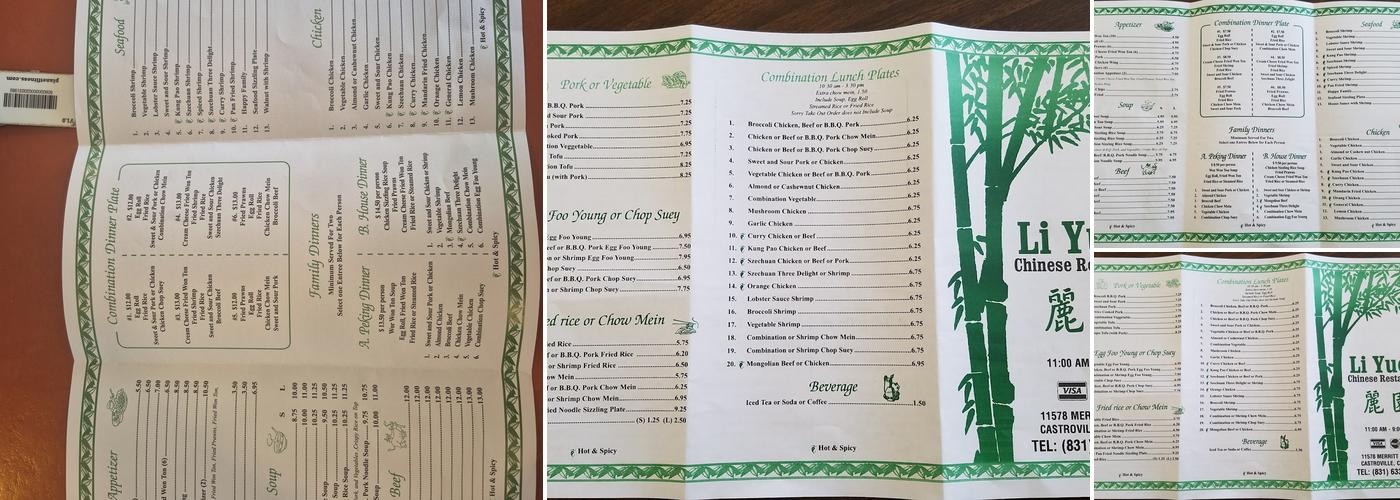 Li Yuen Chinese Restaurant Menu