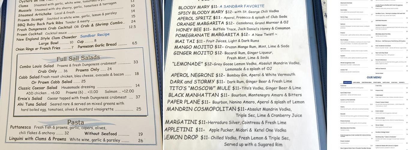 Sandbar & Grill Menu