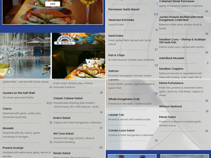 Sandbar & Grill Menu