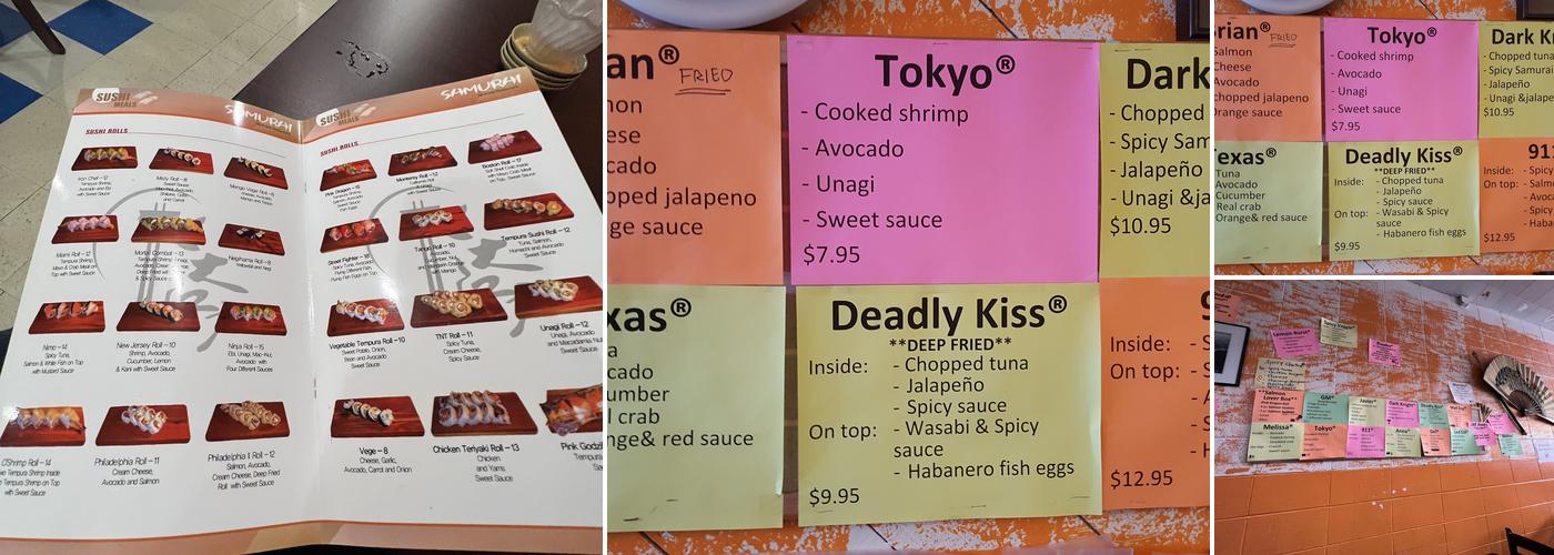 Samurai Japanese Restaurant Menu