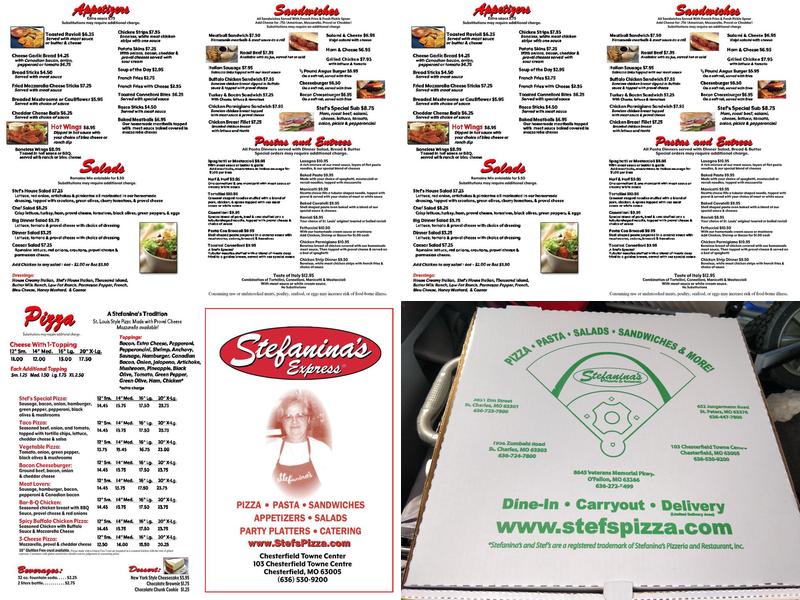 Stef’s Pizza Menu