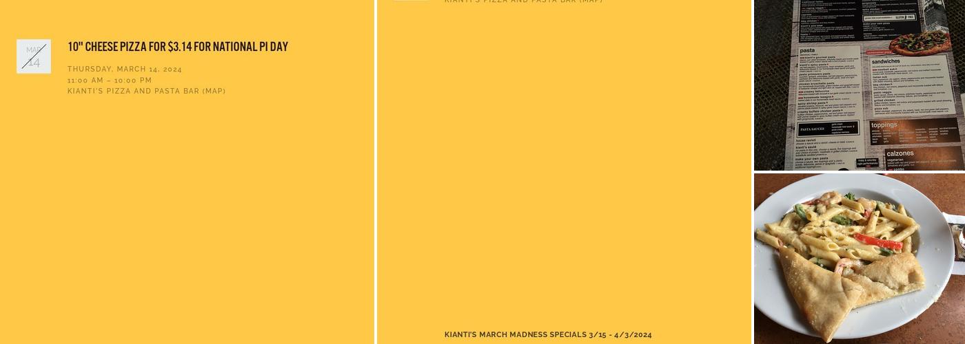 Kiantis Pizza & Pasta Bar Menu