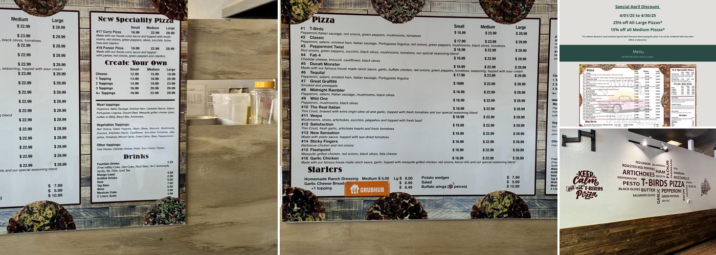 T-Bird's Pizza Menu