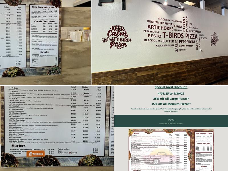 T-Bird's Pizza Menu