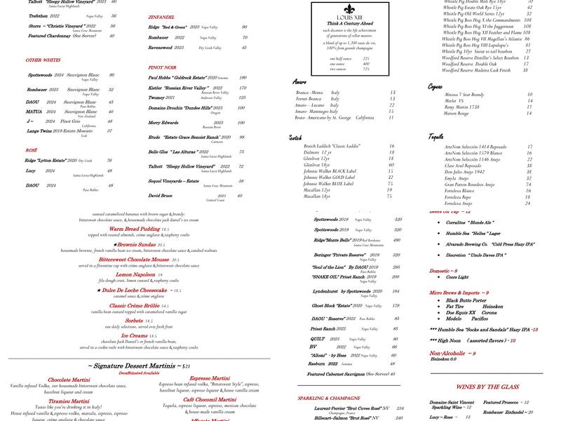 Bittersweet Bistro Menu