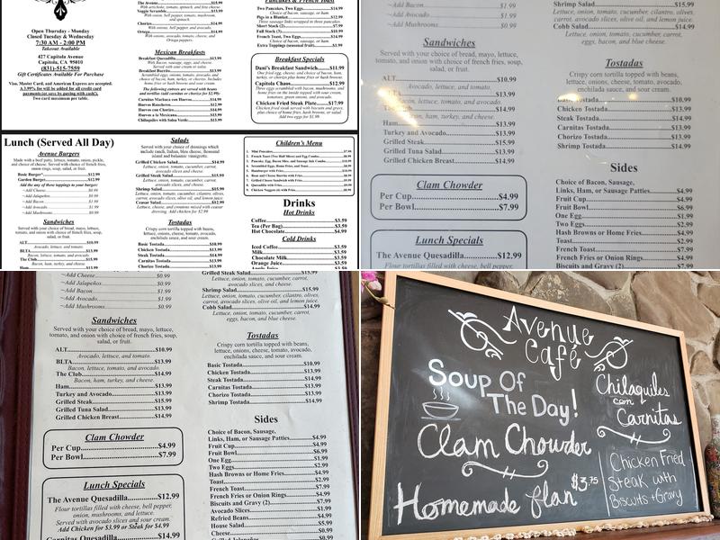 Avenue Cafe Menu