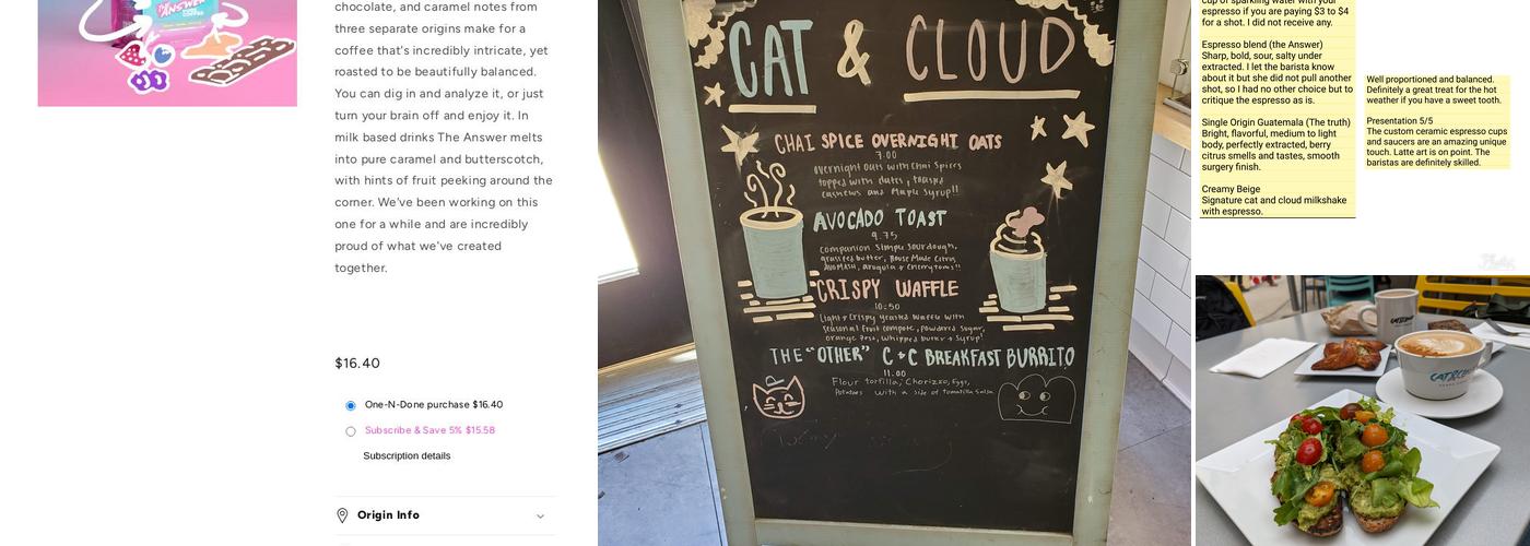 Cat & Cloud Coffee Menu