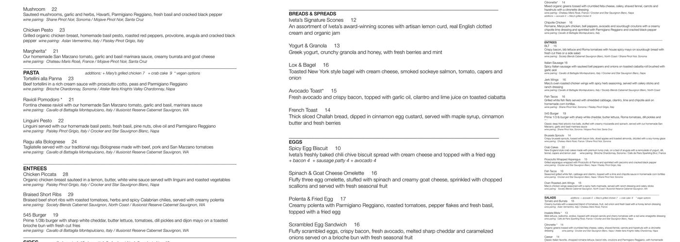 Ivéta Westside Menu