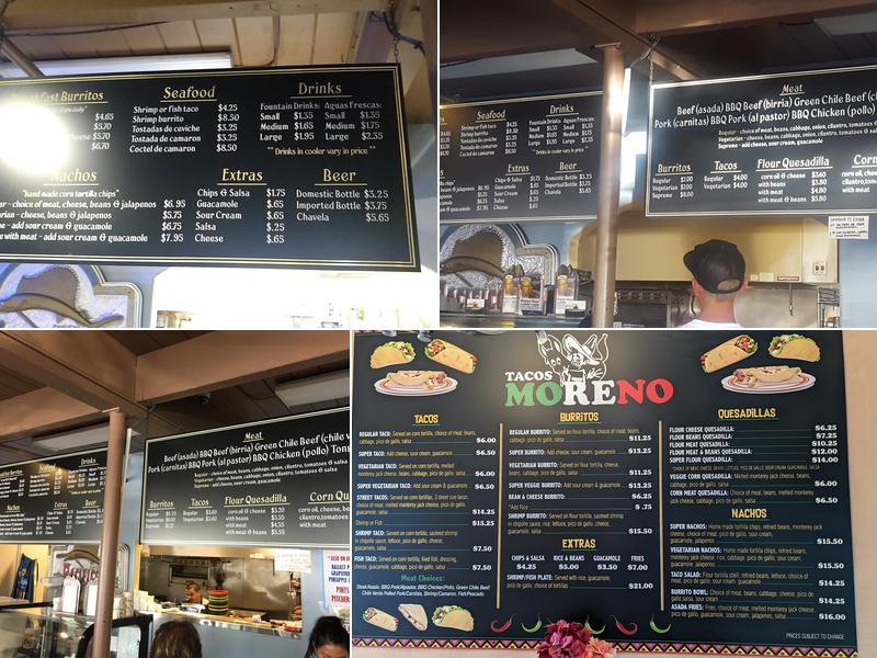 Tacos Moreno Menu