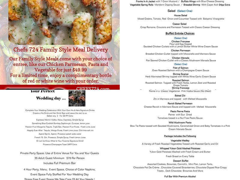 Chefs 724 Party Space - Catering Menu