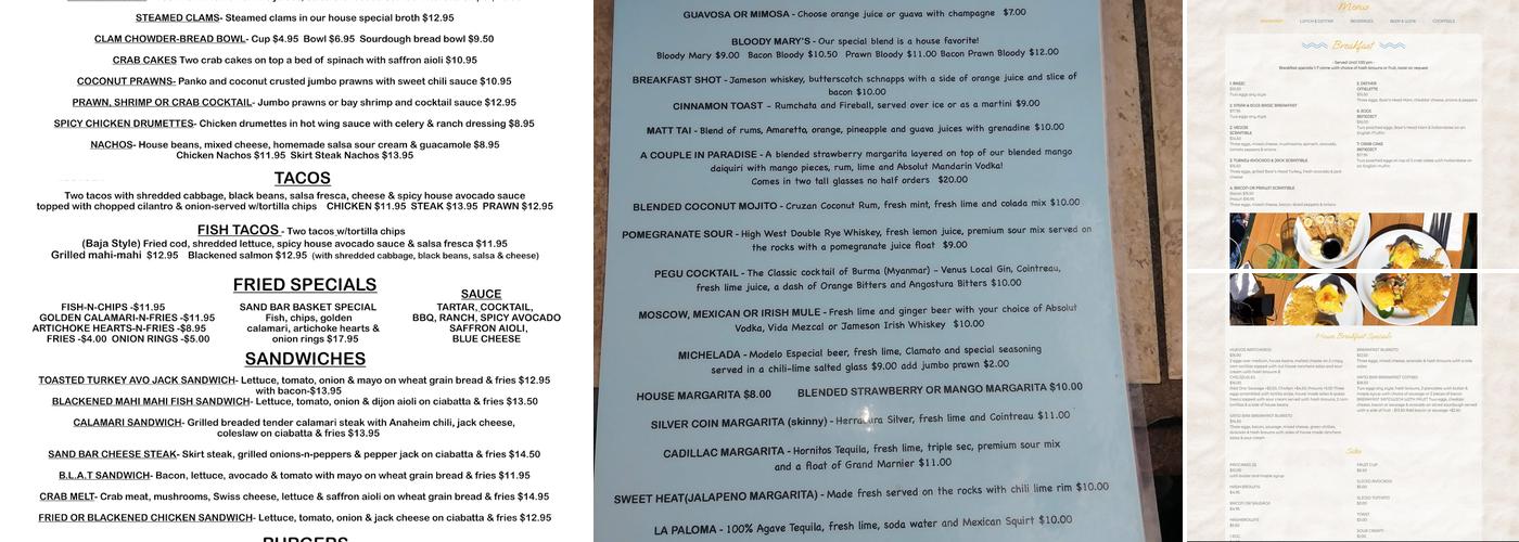 The Sand Bar Capitola Menu