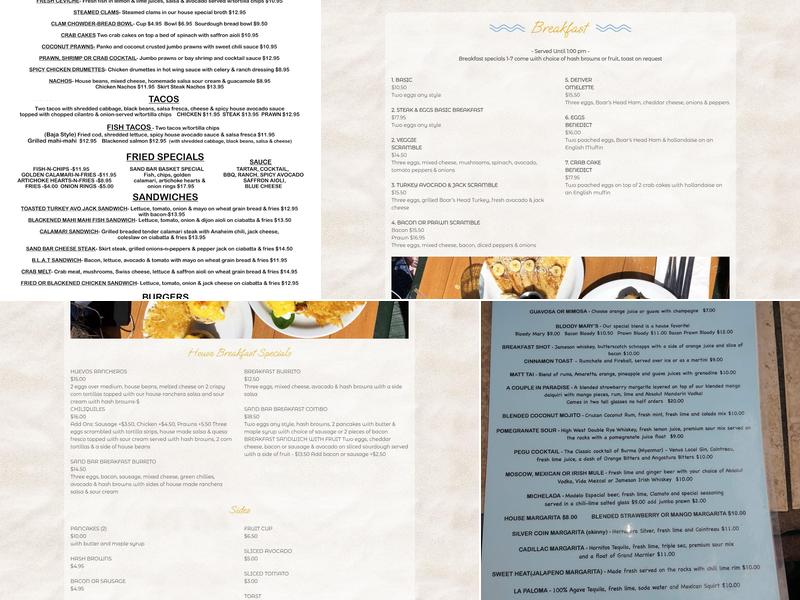 The Sand Bar Capitola Menu