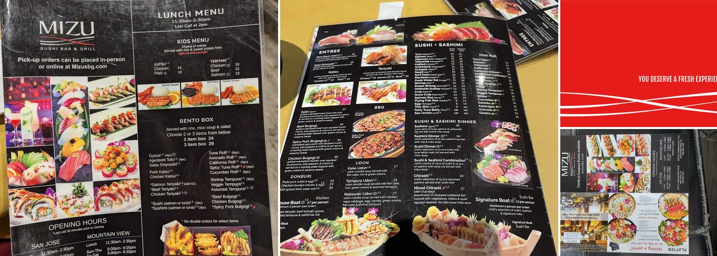 Mizu Sushi Bar & Grill Menu
