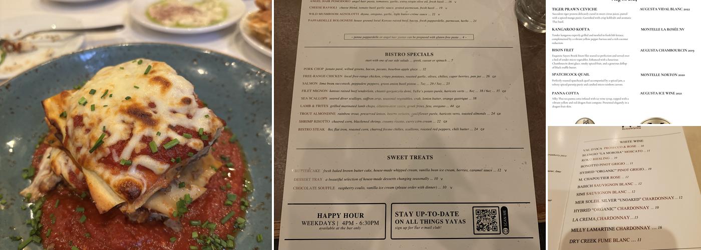 YaYas Euro Bistro in Chesterfield Menu