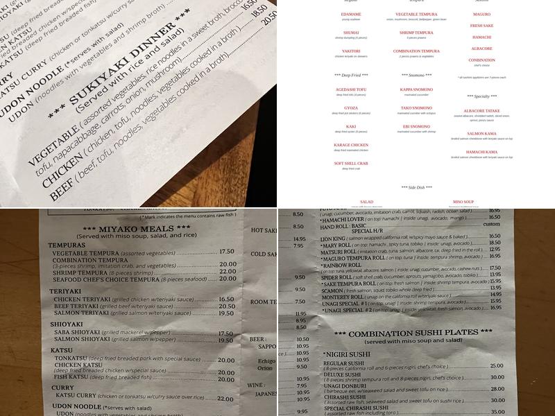 Miyako Japanese Restaurant Menu