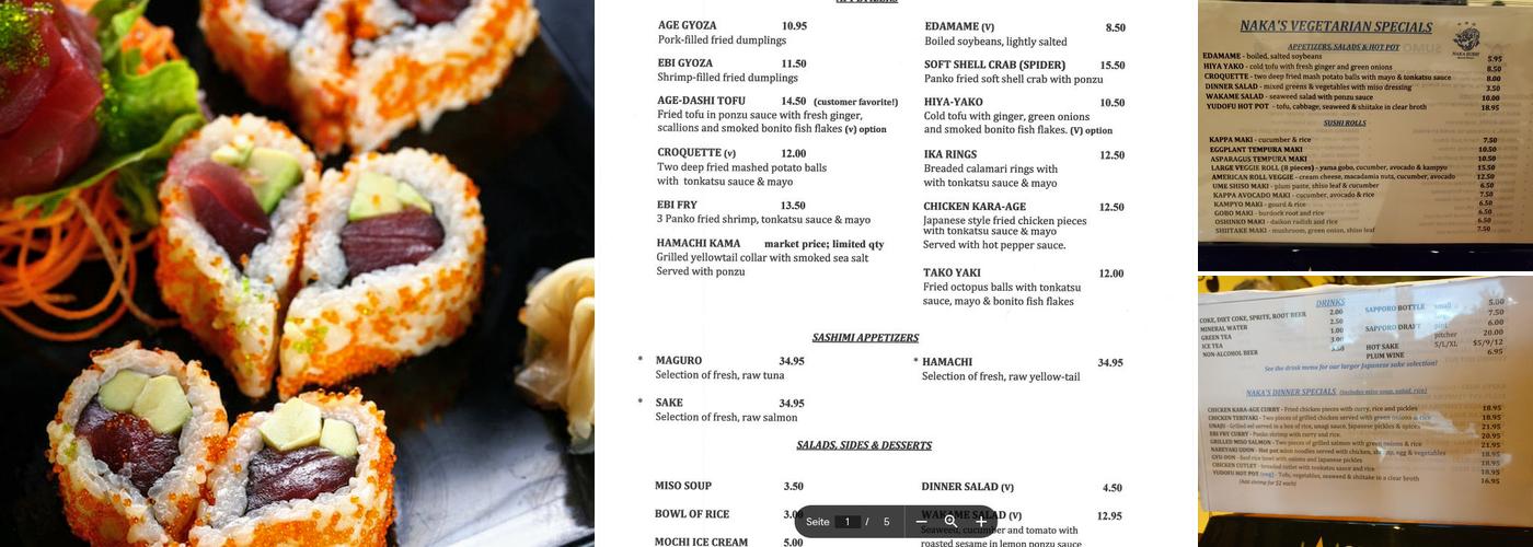 Naka Sushi Menu