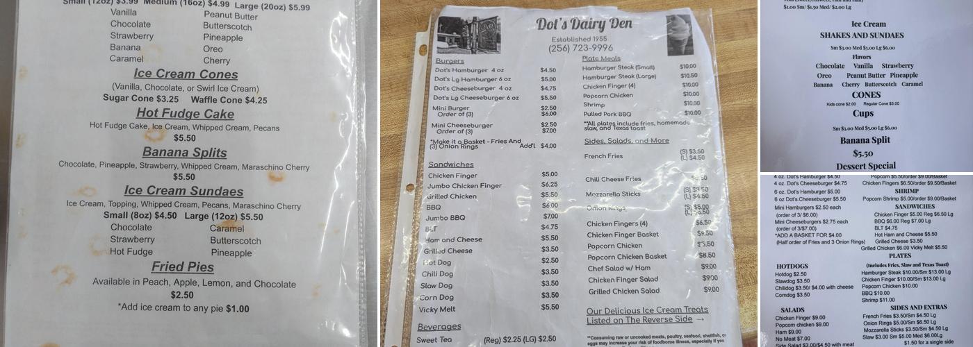 Dot's Dairy Den Menu