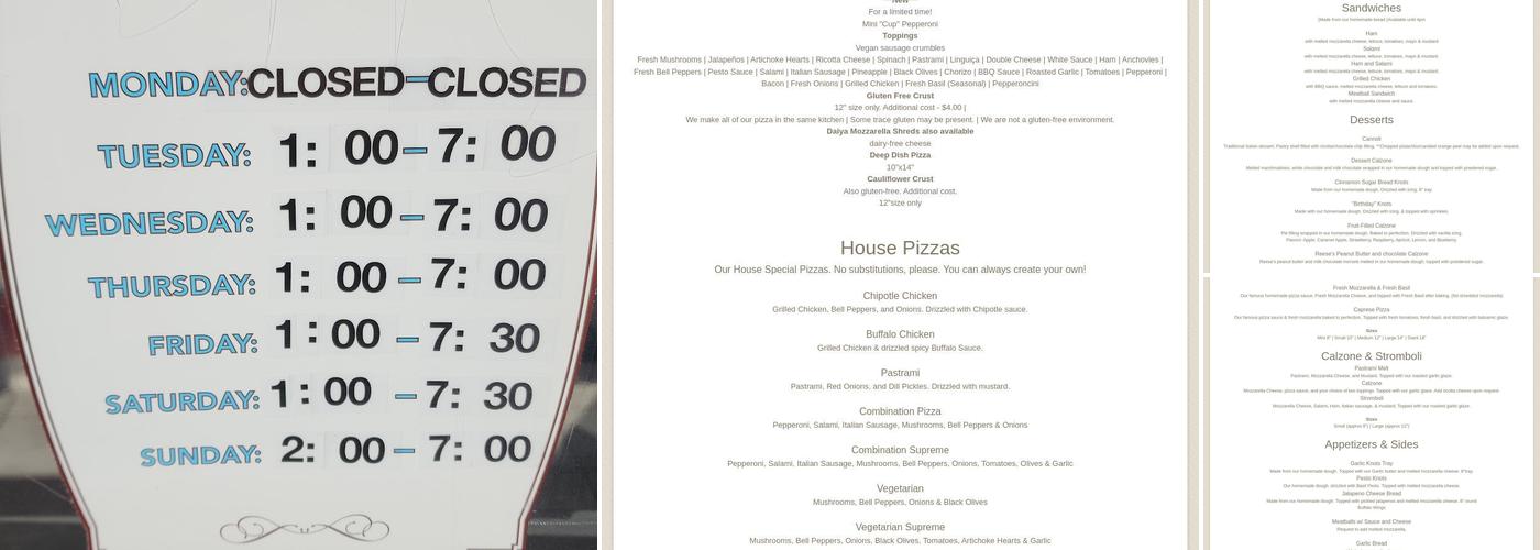 Pinocchio's Pizza Menu