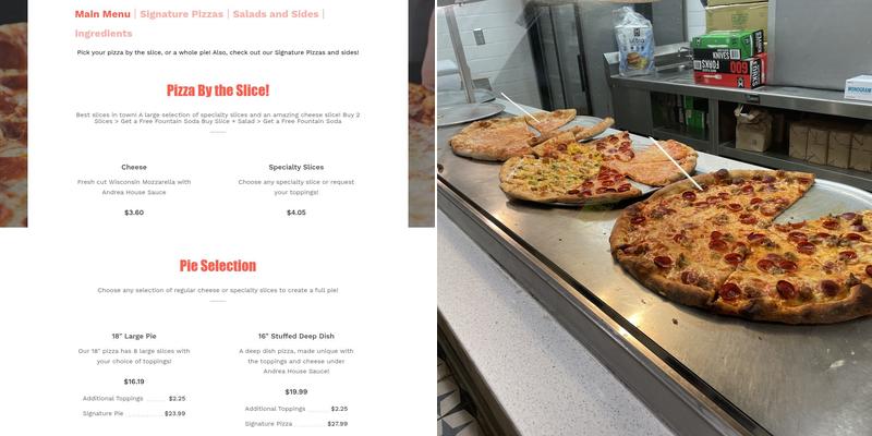 Andrea Pizza Menu