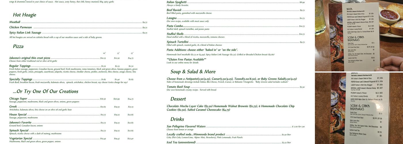 Jakeeno's Pizza & Pasta Menu