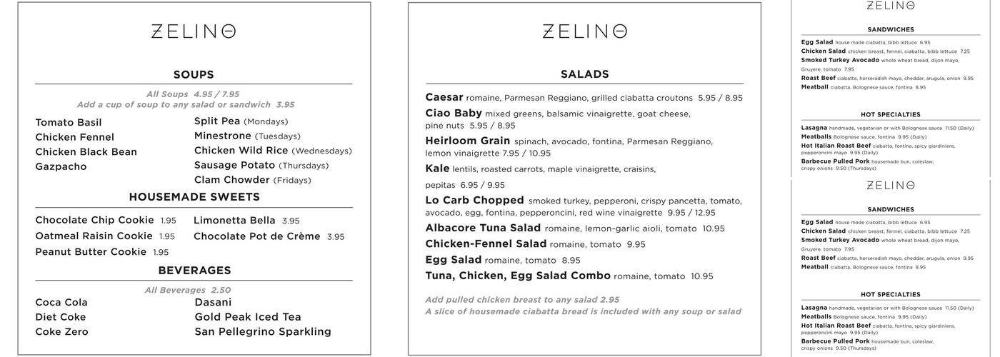 Zelino Deli Menu