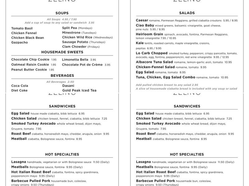 Zelino Deli Menu
