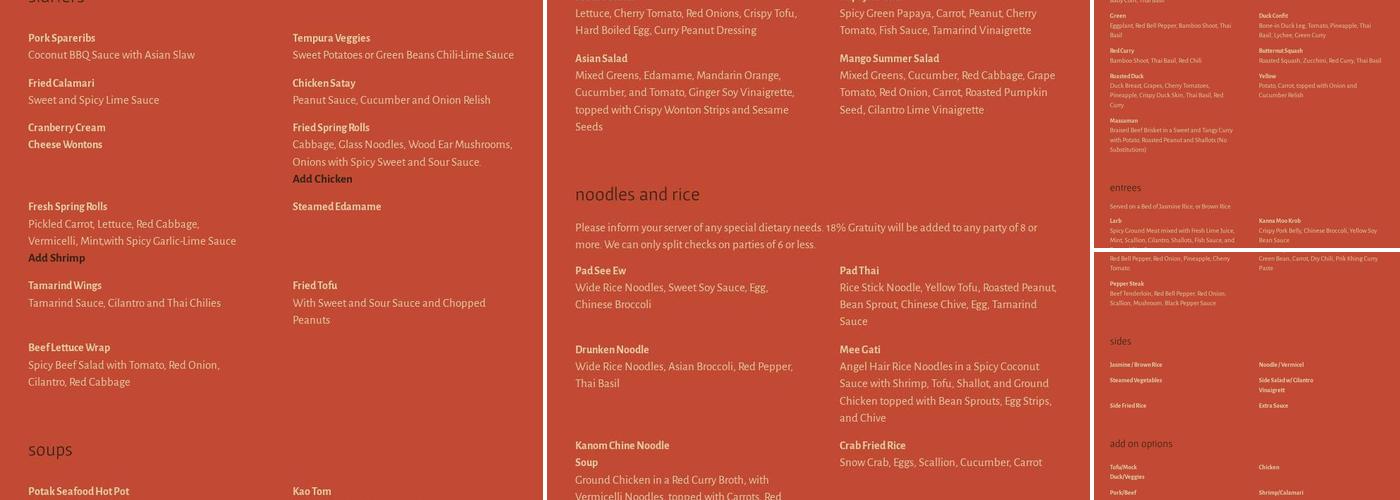 Kindee Thai Restaurant Menu