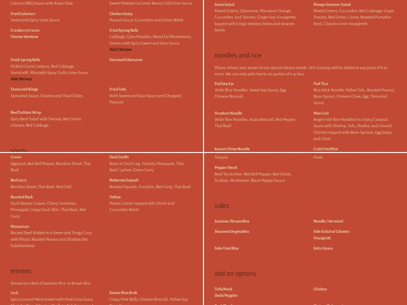 Kindee Thai Restaurant Menu