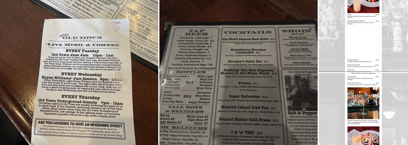 Whitey's Old Town Saloon Menu