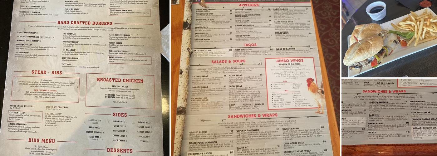 Racks Sports Bar & Grill Menu