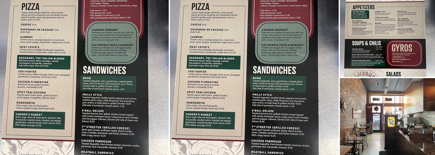 Zamboni’s on 7th Restaurant and Bar Menu