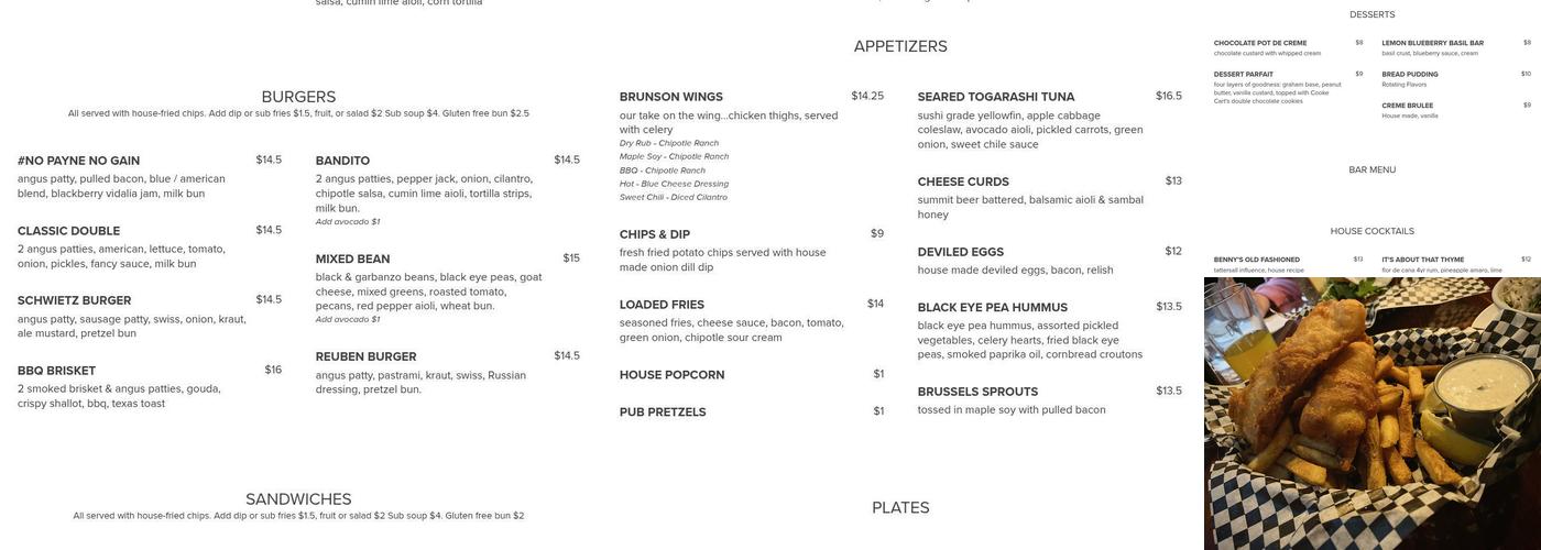 Brunson's Pub Menu