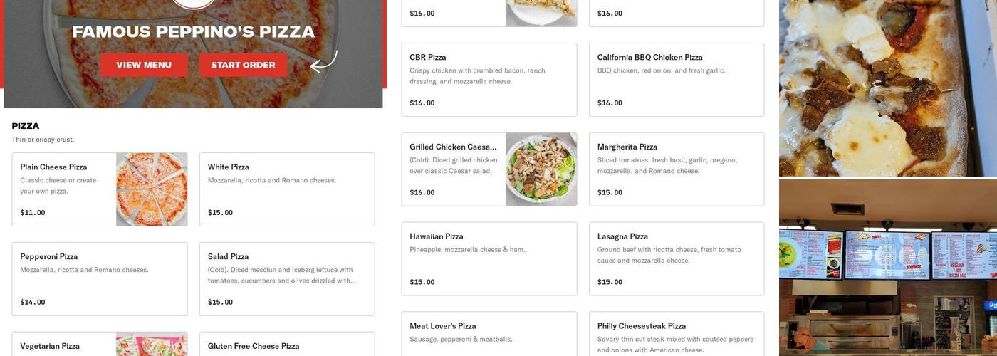 Famous Peppino’s Pizza Menu