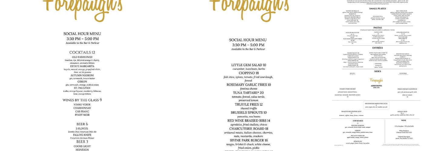 Forepaugh's Restaurant Menu