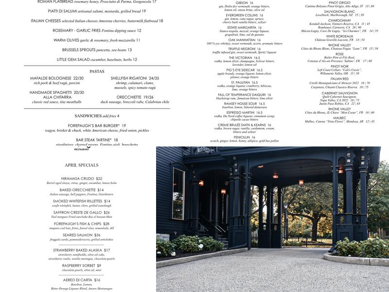 Forepaugh's Restaurant Menu