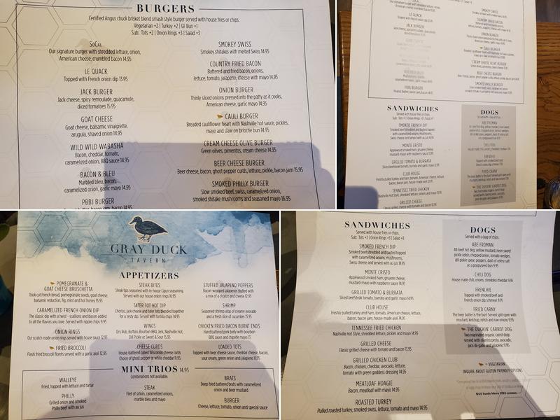 Gray Duck Tavern Menu