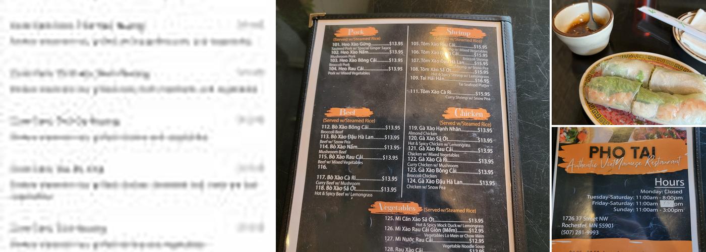 Pho Tai Menu
