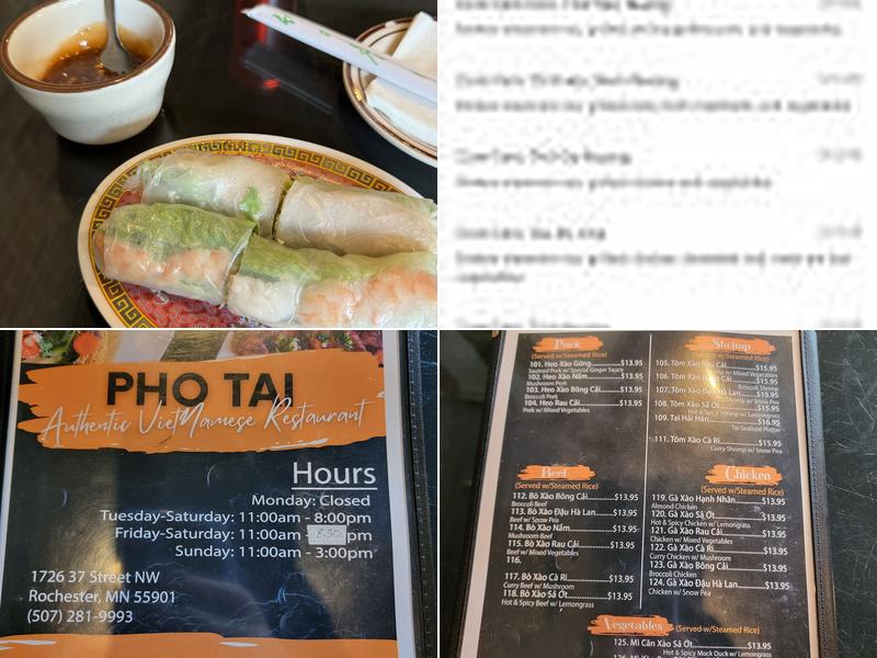 Pho Tai Menu