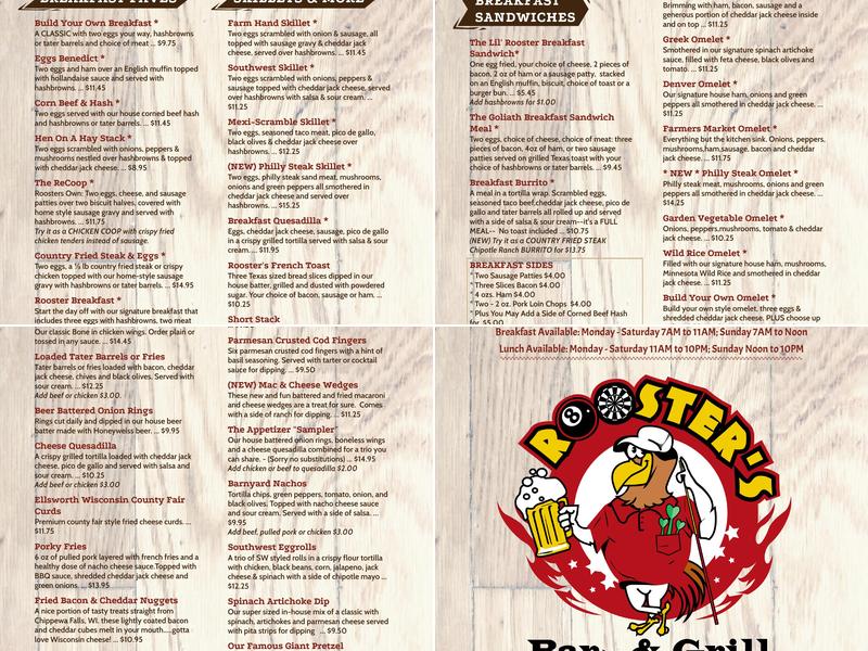 Rooster's Too! Menu