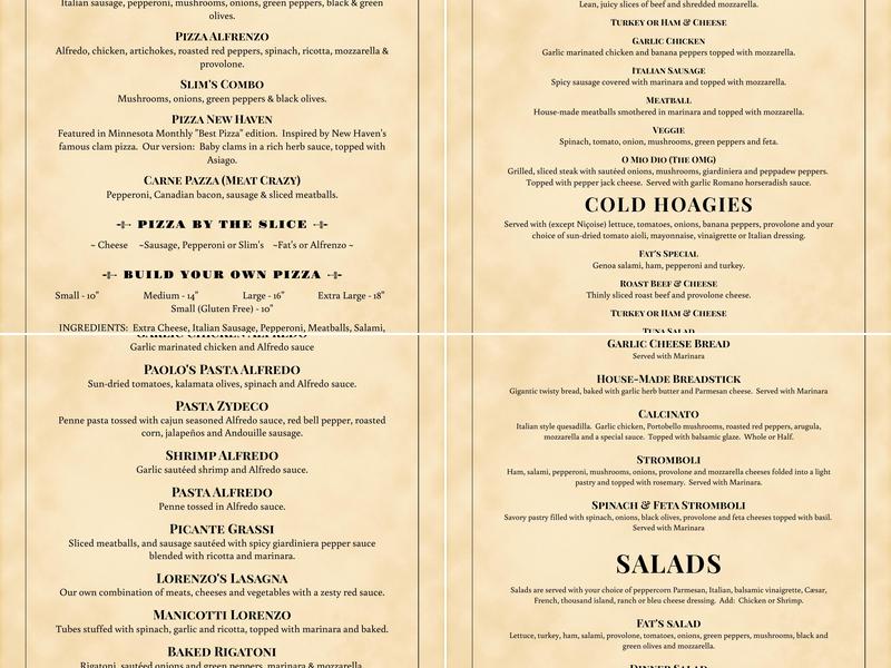 Fat Lorenzos Menu