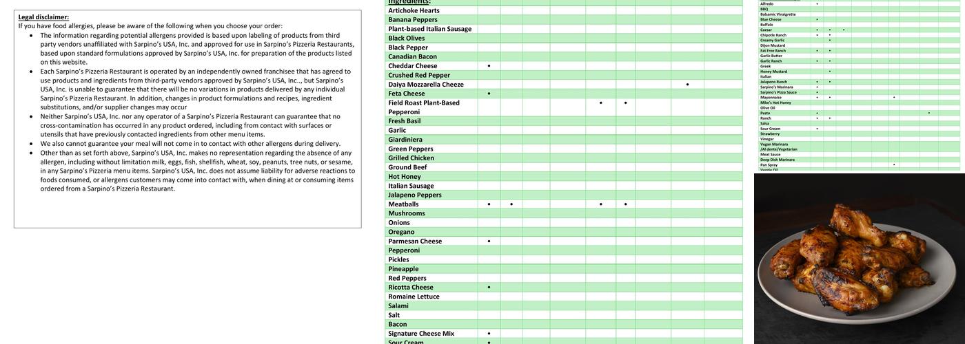 Sarpino's Pizzeria Eagan Menu